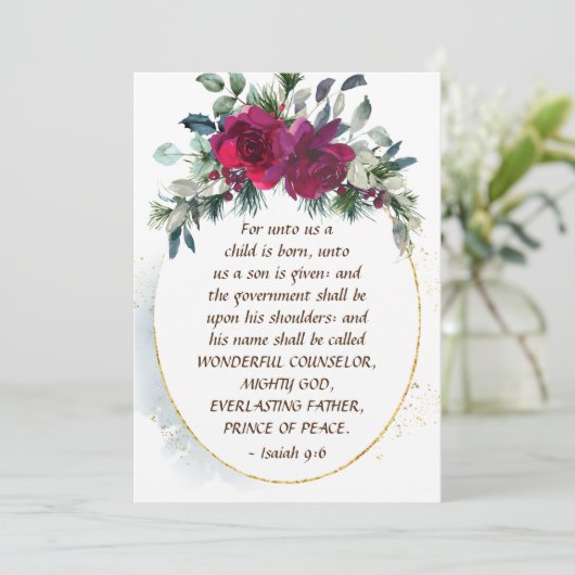 Ons A Child is geboren op 9:6 Kerstmis. Feestdagenkaart (Staand voorkant)