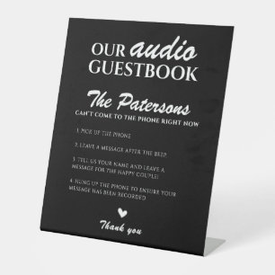 Ons Audio Gastenboek Bruiloft Zwart Wit Modern Reclamebord Met Voetstuk