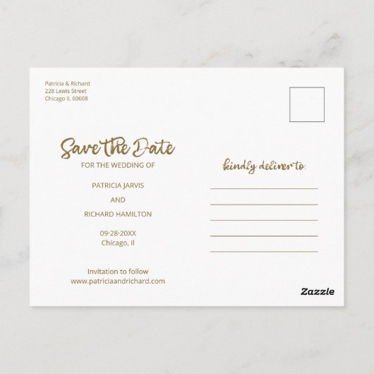 Ons avontuur begint Bewaar de datum 3 Foto Briefkaart (Achterkant)