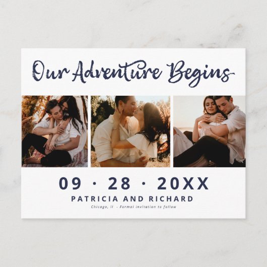 Ons avontuur begint Bewaar de datum 3 Foto Briefkaart (Voorkant)