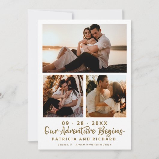 Ons avontuur begint Bewaar de datum 3 Foto Kaart (Voorkant)