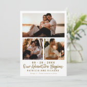 Ons avontuur begint Bewaar de datum 3 Foto Kaart (Staand voorkant)