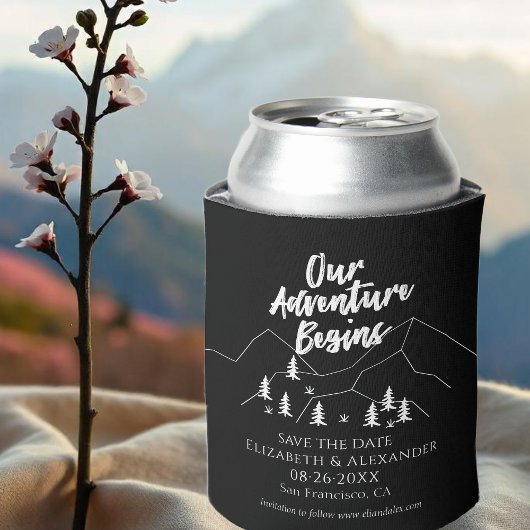 Ons avontuur begint Bos bruiloft Save the Date Blikjeskoeler