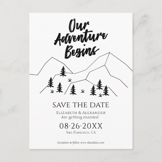Ons avontuur begint Bos bruiloft Save the Date Briefkaart (Voorkant)