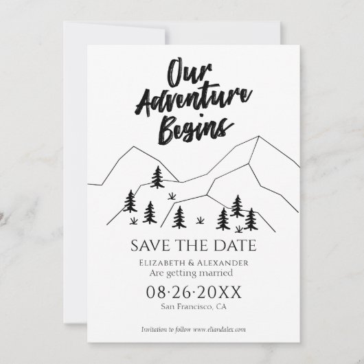 Ons avontuur begint Bos bruiloft Save the Date Kaart (Voorkant)