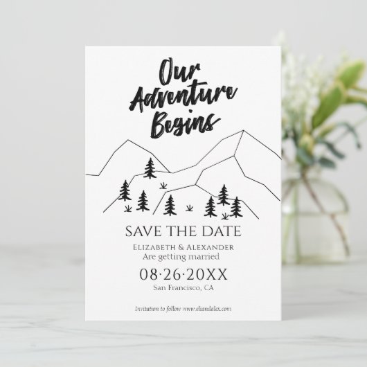 Ons avontuur begint Bos bruiloft Save the Date Kaart (Staand voorkant)