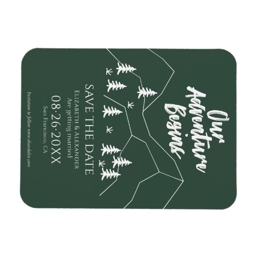 Ons avontuur begint Bos bruiloft Save the Date Magneet (Horizontaal)