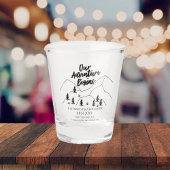 Ons avontuur begint Bos bruiloft Save the Date Shot Glas