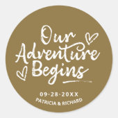 Ons avontuur begint bruiloft Save the Date Ronde Sticker (Voorkant)