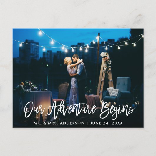 Ons Avontuur Begint Brush Script Trouw Dankjewel Briefkaart (Voorkant)