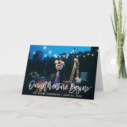 Ons Avontuur Begint Brush Script Trouwkaart Bedankkaart (Voorkant)