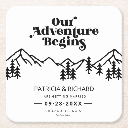 Ons Avontuur Begint Buiten Trouwen Bewaar De Datum Kartonnen Onderzetters (Voorkant)