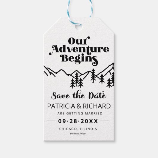 Ons Avontuur Begint Buiten Trouwen Save The Date Cadeaulabel (Voorkant)