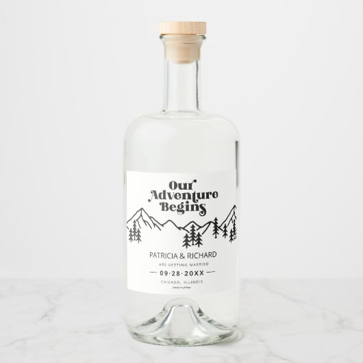 Ons avontuur begint buitenshuis met bruiloft en be likeurfles etiket (Voorkant)