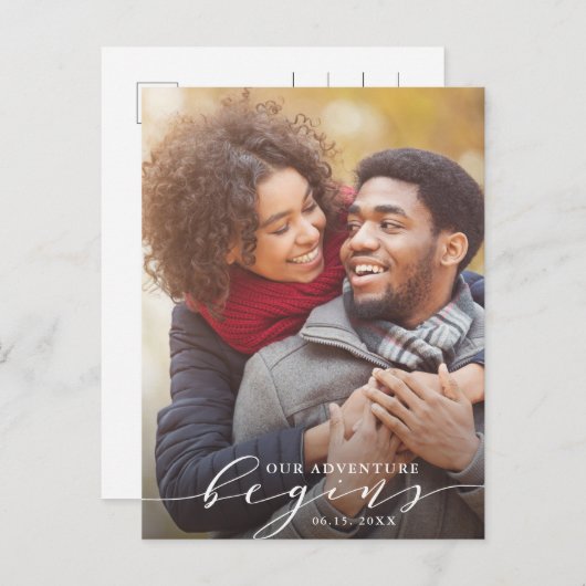 Ons avontuur begint | De datumfoto opslaan Aankondigingskaart (Voorkant / Achterkant)