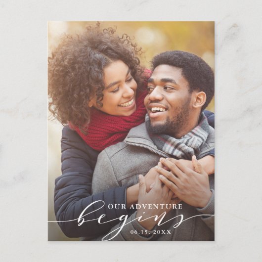 Ons avontuur begint | De datumfoto opslaan Aankondigingskaart (Voorkant)