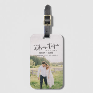 Ons avontuur begint de Foto van het Manuscript spa Bagagelabel