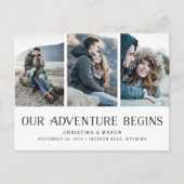 Ons avontuur begint | Drie Foto slaat de datum op Aankondigingskaart (Voorkant)