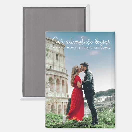 Ons avontuur begint Foto Dank je bruiloft Magneet (Voorkant / Achterkant)