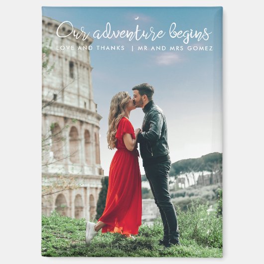 Ons avontuur begint Foto Dank je bruiloft Magneet (Voorkant)