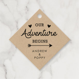 Ons avontuur begint harten en pijlen bedankjes labels