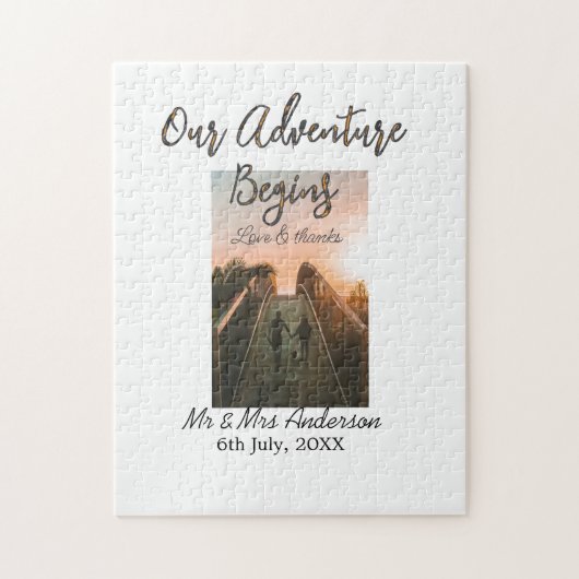 Ons avontuur begint koppel foto liefde & bedankt legpuzzel (Verticaal)