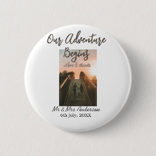 Ons avontuur begint koppel foto liefde & bedankt ronde button 5,7 cm