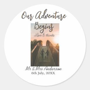 Ons avontuur begint koppel foto liefde & bedankt ronde sticker