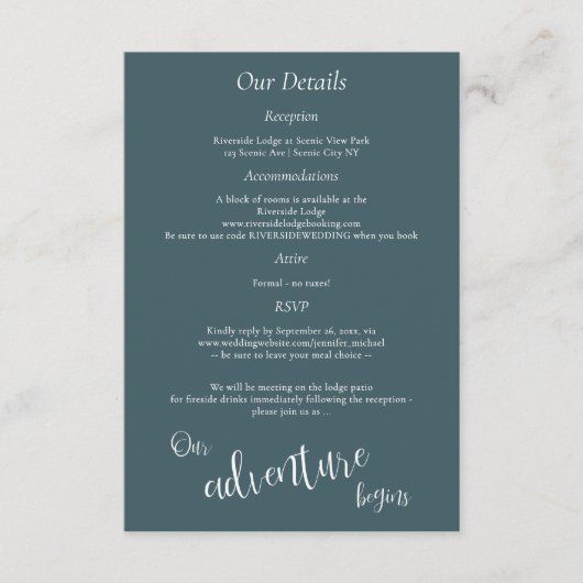 Ons avontuur begint meer in de bergen details informatiekaartje (Voorkant)