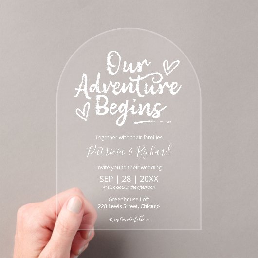 Ons avontuur begint met een bijtende bruiloft acryl uitnodigingen (Insitu (Draagbaar))
