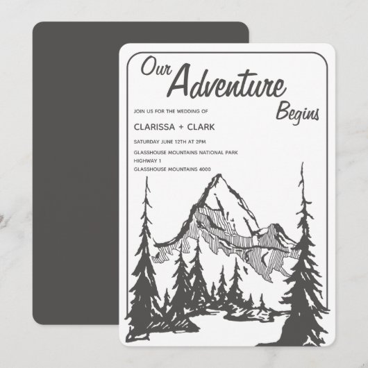 Ons avontuur begint met een minimalistisch huwelij kaart (Voorkant / Achterkant)