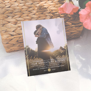 Ons avontuur begint met moderne Typografie Gold Ph Aankondigingskaart