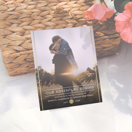 Ons avontuur begint met moderne Typografie Gold Ph Aankondigingskaart