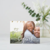Ons avontuur begint | Modern Save the Date Photo Briefkaart (Staand voorkant)