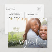 Ons avontuur begint | Modern Save the Date Photo Briefkaart (Voorkant / Achterkant)