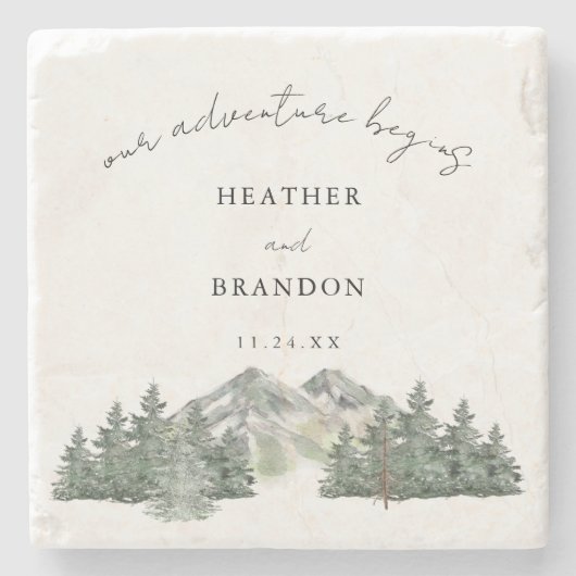 Ons avontuur begint Mountain bruiloft gunsten Stenen Onderzetter (Voorkant)