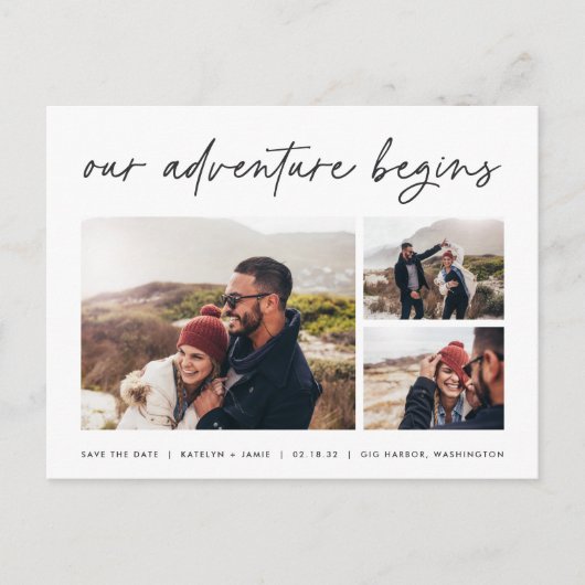 Ons avontuur begint | Multi-foto slaat de datum op Aankondigingskaart (Voorkant)