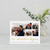 Ons avontuur begint | Multi-foto slaat de datum op Folie Uitnodiging Briefkaart (Staand Voorkant)