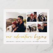 Ons avontuur begint | Multi-foto slaat de datum op Folie Uitnodiging Briefkaart (Voorkant)