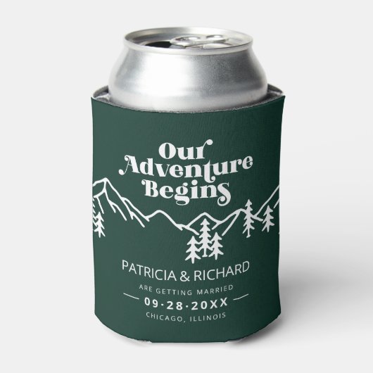 Ons avontuur begint te redden de datum bos groen blikjeskoeler (Blikje Voorkant)