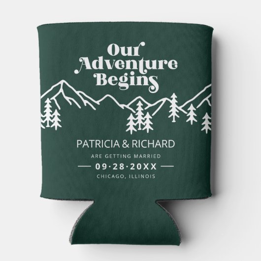 Ons avontuur begint te redden de datum bos groen blikjeskoeler (Achterkant)