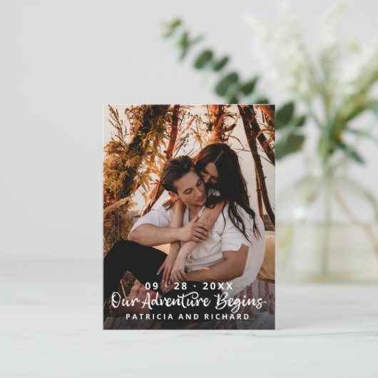 Ons avontuur begint te trouwen en bespaart de datu briefkaart (Staand voorkant)