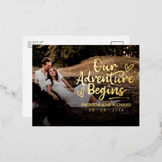 Ons avontuur begint te trouwen en bespaart de datu folie feestdagen briefkaart (Voorkant / Achterkant)