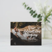 Ons Avontuur Begint Trouw Save The Date Foto Briefkaart (Staand voorkant)
