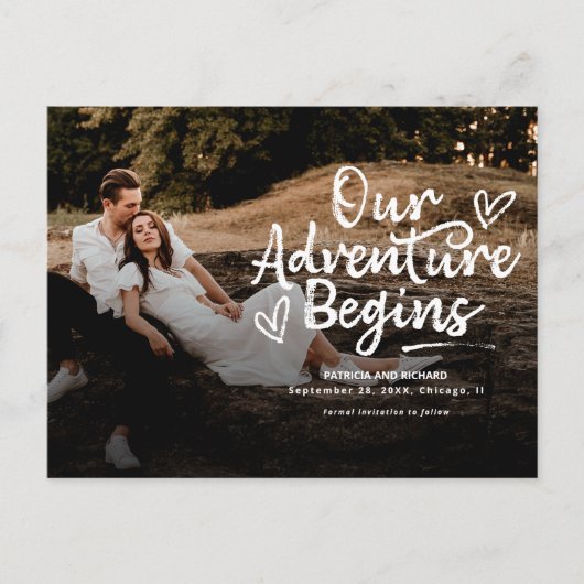 Ons Avontuur Begint Trouw Save The Date Foto Briefkaart (Voorkant)