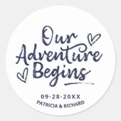 Ons Avontuur Begint Trouw Save The Date Ronde Sticker (Voorkant)