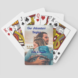 Ons avontuur begint voeg koppel foto liefde & dank pokerkaarten