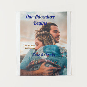 Ons avontuur begint voeg koppel foto liefde & dank wandkleed