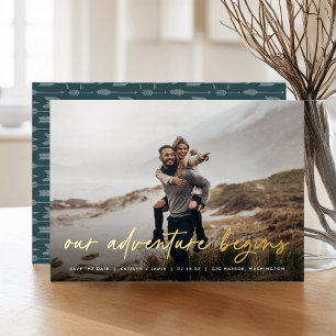 Ons Avontuur Begint Volledige Foto Save the Date Folie Uitnodiging