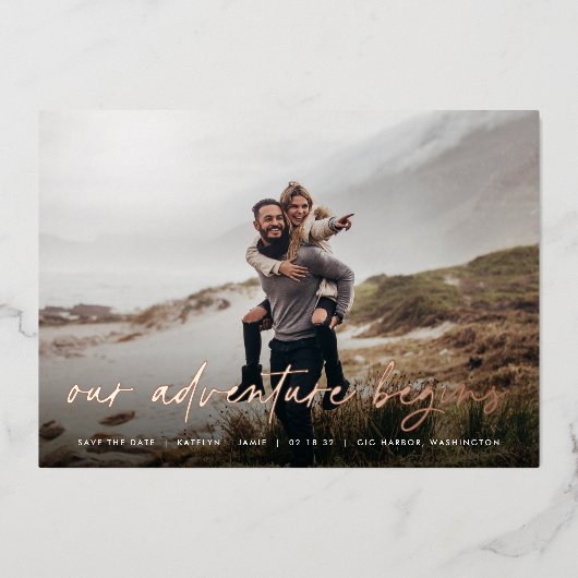 Ons avontuur begint | Volledige foto slaat de datu Folie Uitnodiging (Voorkant)